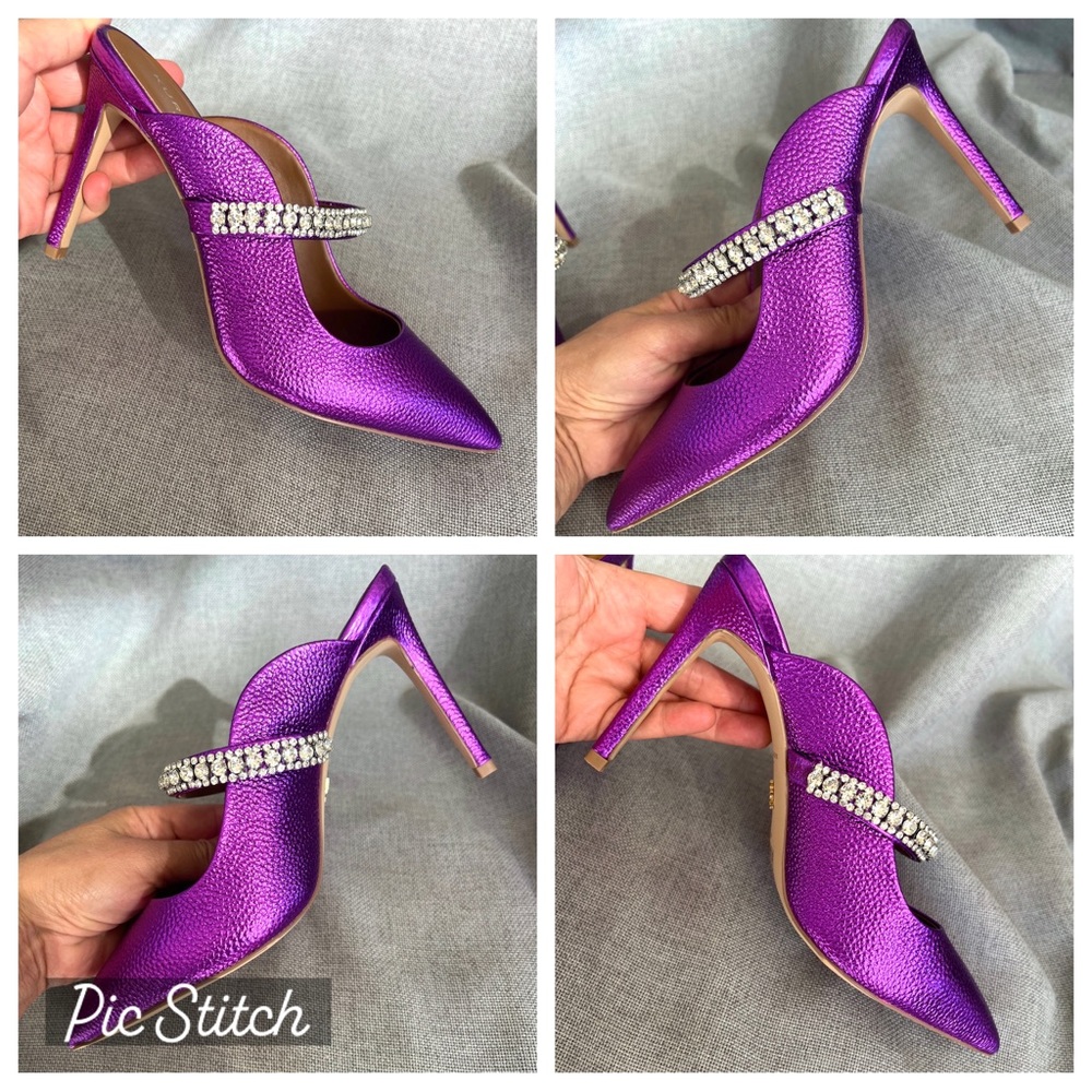 KURT GEIGER Duke Pointed Toe Pump metallic leather purple size 8,5 - Picture 5 of 17